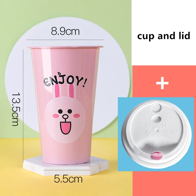 cup and lid2 50 шт., 90 калибр, плотная цветная Одноразовая чашка для чая, 500 мл напиток сок, кофе, пластиковые чашки, вечерние, на день рождения, стакан с рисунком - Цвет: cup and lid2