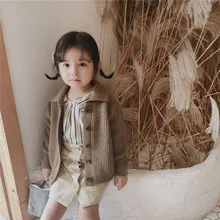 Ins/свитер для маленьких девочек; Однотонный детский вязаный кардиган; пальто для девочек и мальчиков; вязаная одежда в Корейском стиле; детская одежда