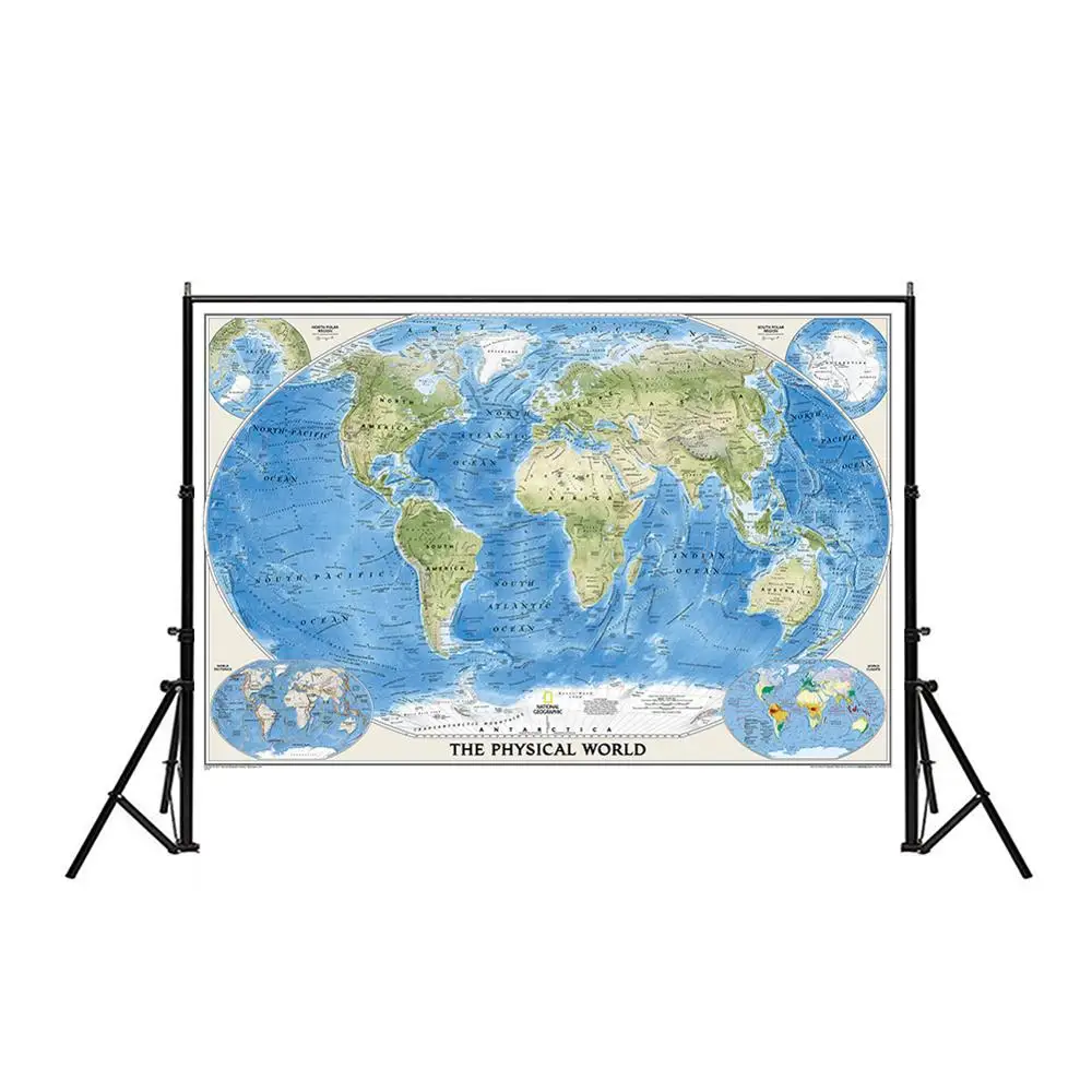 150x225cm Modern Posters and Prints The physical World Map Canvas Painting Wall Art Pictures Living Room Office Home Decoration