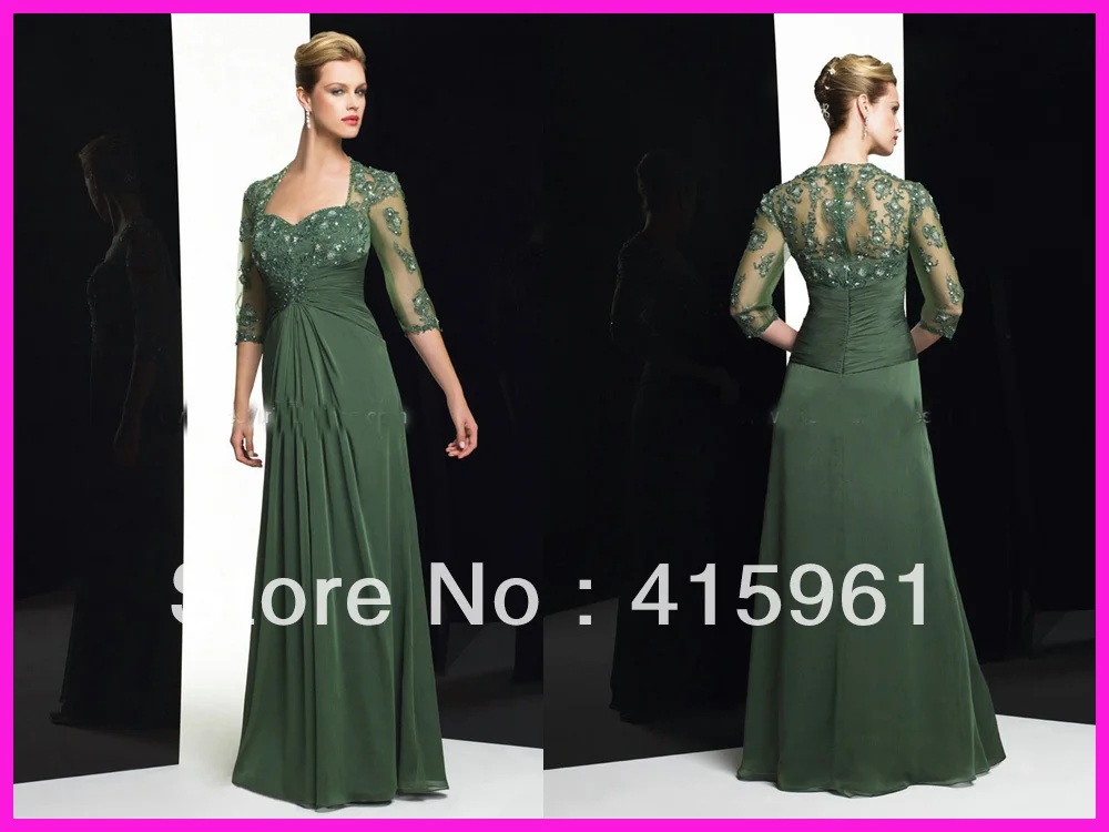 Цельнокроеное зеленое платье vestido de madrinha с длинным рукавом, расшитое бисером кружевное платье размера плюс из шифона платья для матери невесты на свадьбу