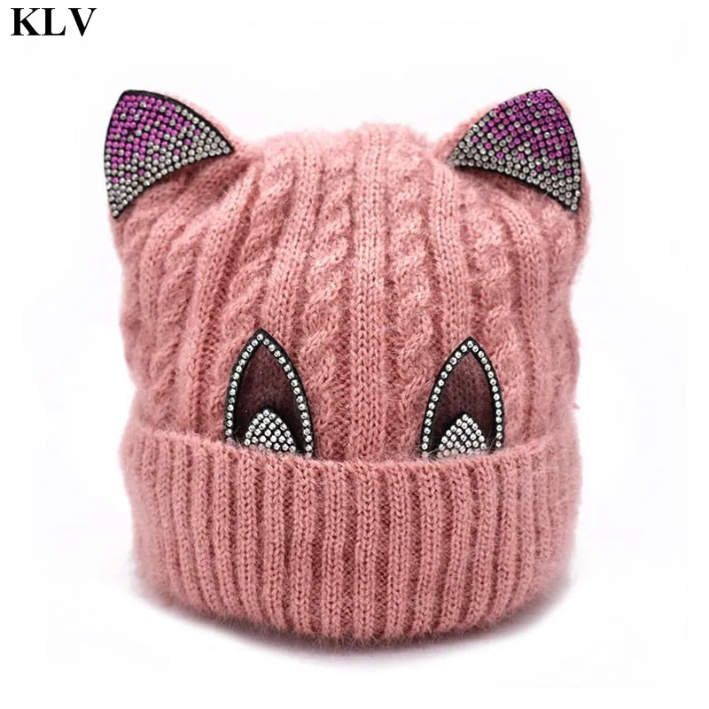 KLV, милая шапочка для малыша с героями мультфильма, зимняя вязаная шапка для маленьких девочек, теплая плотная детская Младенческая шапочка