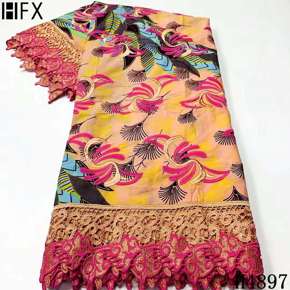 HFX Ankara Fabric African Real Wax Print Cotton Lace Fabric 2021 Ankara Wax With Guipure Cord Lace Fabric For Party Dress F4897