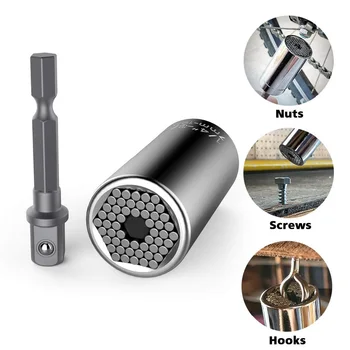 

Universal Socket Gator grip Socket Wrench Set with Power Drill Adapter Chrom-Vanadium Steel from 7mm to 19mm Self-adjusting Tool