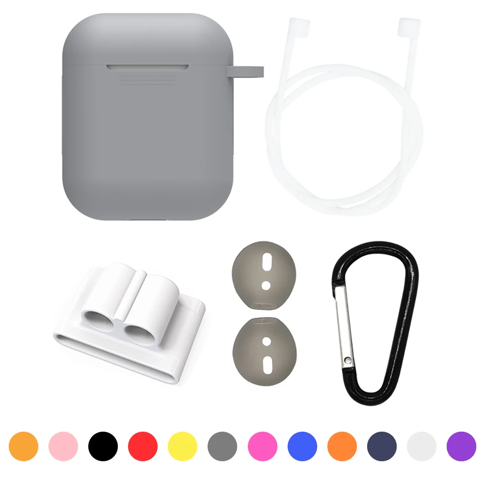 5 в 1 Bluetooth наушники аксессуары комплект для Airpods зарядный ящик силиконовый чехол+ крючок+ шейный канат+ крышка для наушников+ держатель для наушников