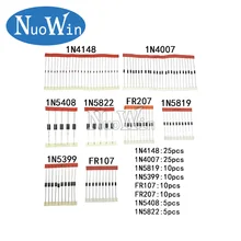 Набор быстро переключающихся диодов Шоттки 1N4148 1N4007 1N5819 1N5399 1N5408 1N5822 FR107 FR207 8 значений = 100 электронных компонентов