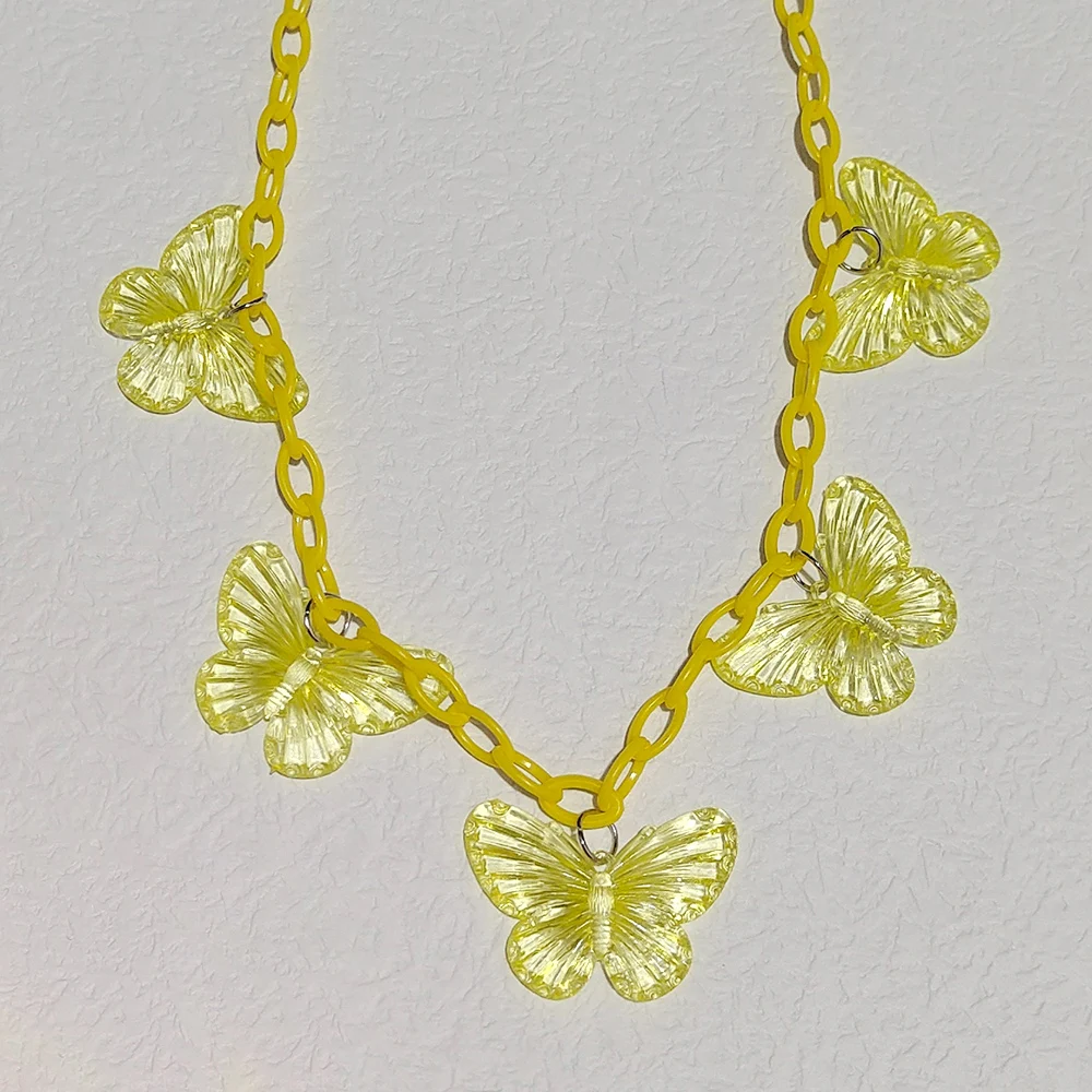 新品本物 Colorful Acrylic Butterfly Pendant Necklace Bohemian 