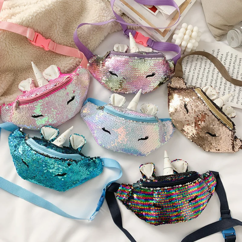 

Girls Mermaid Chest Bag Kids Sequin Unicorn Waist Bag Mother Daughter Fanny Pack Children Cartoon Outdoor Pocket Phone Pouch