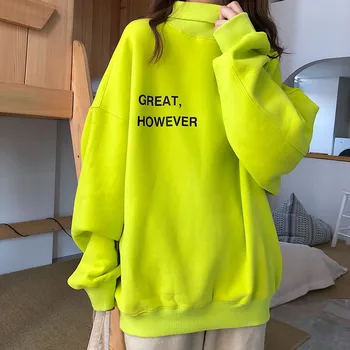 

ROPALIA Women Simple Sweatshirt Velvet Autumn Warm Long Sleeve Tops Casual Loose High Collar Sweatshirt