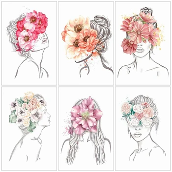 

HUACAN 5D DIY Diamond Painting Woman Flowers Diamond Art Embroidery Cross Stitch Handmade Home Decoration