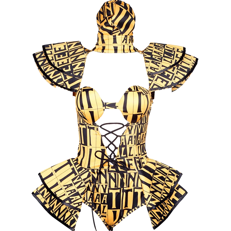 Стиль Sexy Fashion Star Sexy Print Желтые костюмы Певица носить этап DJ боди Женщины Джазовый танец Сексуальные костюмы