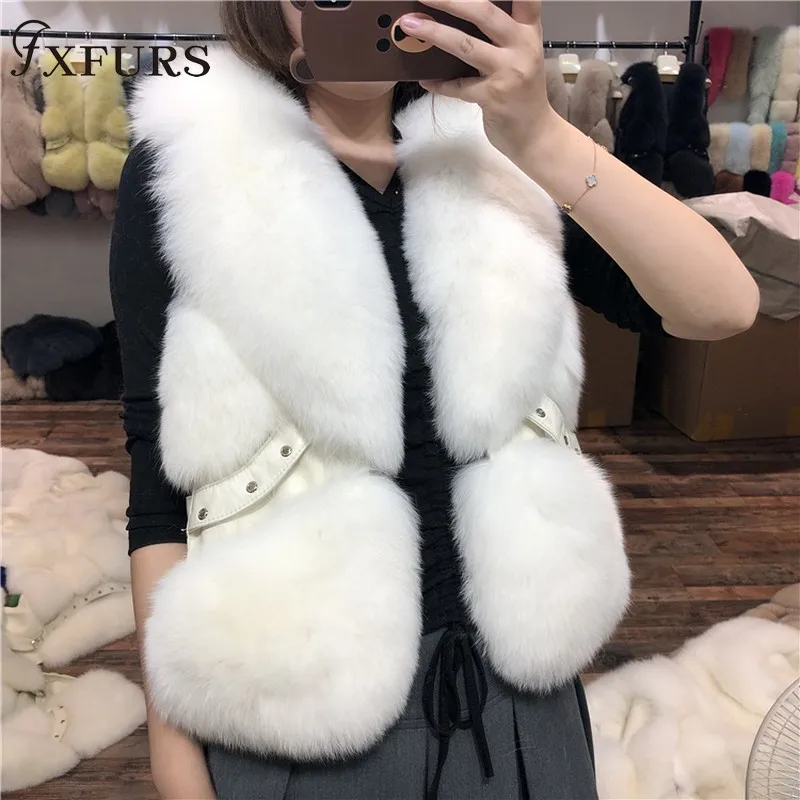 FXFURS жилет из натурального Лисьего меха женские модные меховые жилеты с заклепками без рукавов куртки короткое меховое голье кожаный зимний мех