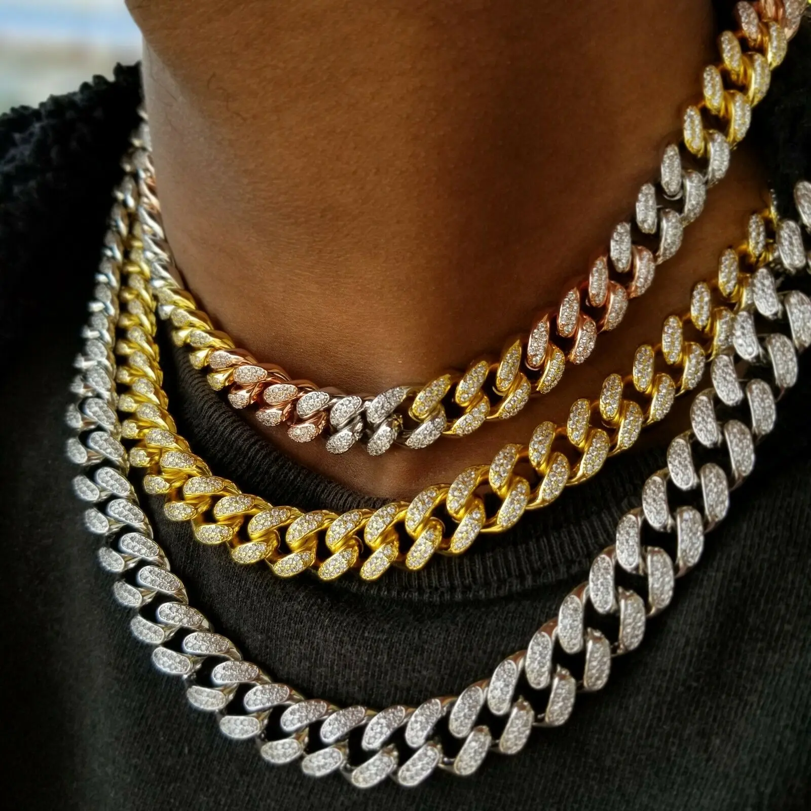 Colorful Cuban Link Chain Enamel Necklace Bracelet Set Hip Hop