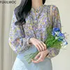 2021 Spring Prairie Chic Tops Blusas Girl Next Door Fashion Style Women Floral Print Chiffon Single Breasted Button Shirts 2