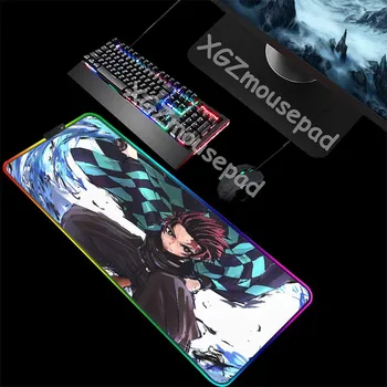 

XGZ Angry Kamado Tanjirou HD Custom Large RGB Mouse Pad Lock Edge Anime Demon Slayer Kimetsu No Yaiba Computer Desk Mat Non-slip