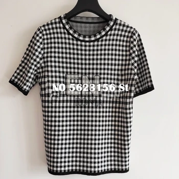 

New Knitted Tshirt Round Neck High Quality Women 2020 Spring Summer Woman Short Sleeve Tees Letter Sequins Casual Female