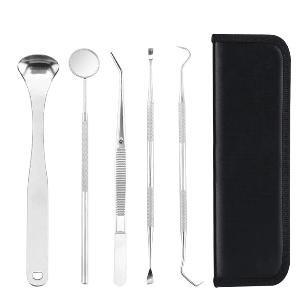 

6pc Dental Tooth Cleaning Kit Steel Mirror Stainless Steel Dental Tool Set Mouth Mirror Dental Kit Instrument Tweezer Hoe Sickle