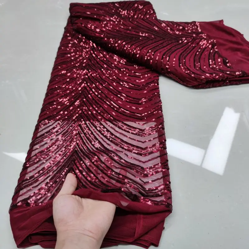 African Sequins Lace Tulle Pattern Fabric 2022 High Quality Eembroidery French Nigerian Fabrics For Wedding Woman Dres | Дом и сад