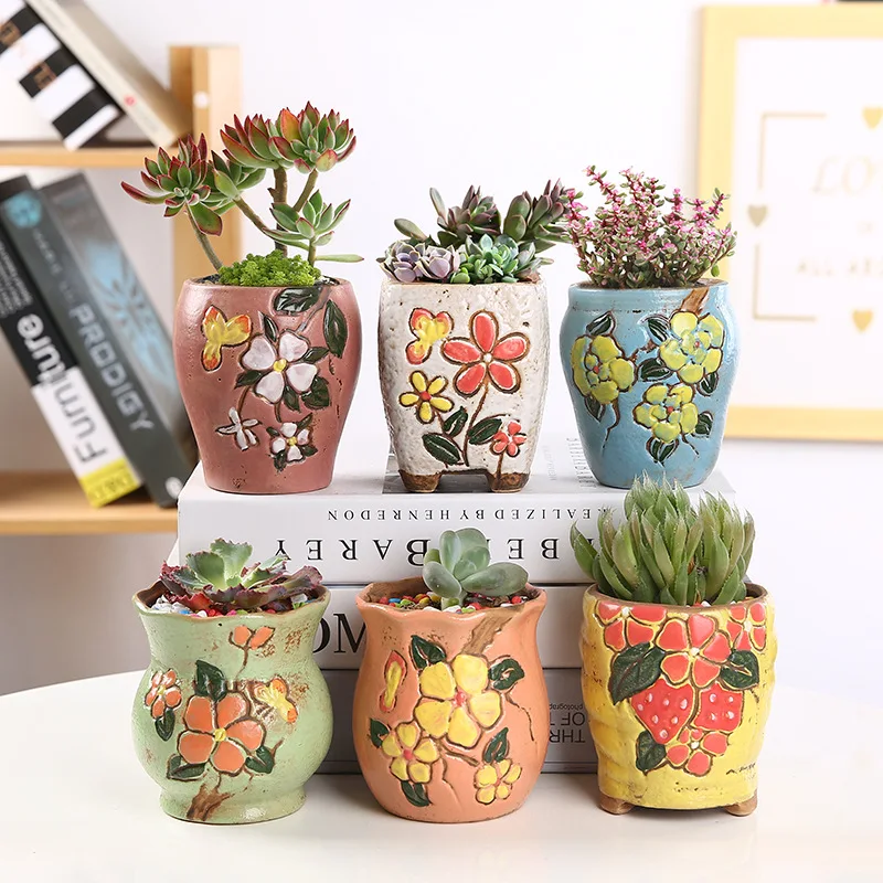 

Color Ceramic Mini Flower Pot Hand-painted Cute Indoor Balcony Flowerpots Ceramic Craft Home Decor Small Flower Pot
