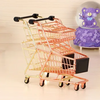 

Cosmestic Storage Basket Mini Double Layers Shopping Cart with Sturdy Metal Frame Pen Holder Desktop Decoration Ornament Kid Toy