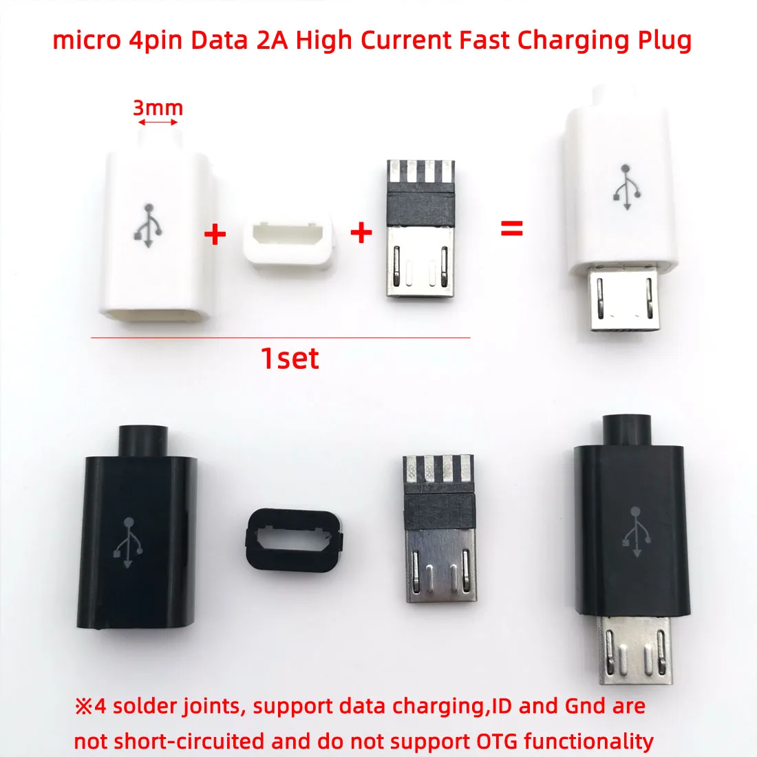 50 шт./лот Micro USB 4Pin 5in штекер Черный/Белый Сварочные данные OTG линейный интерфейс DIY кабель для передачи данных Аксессуары