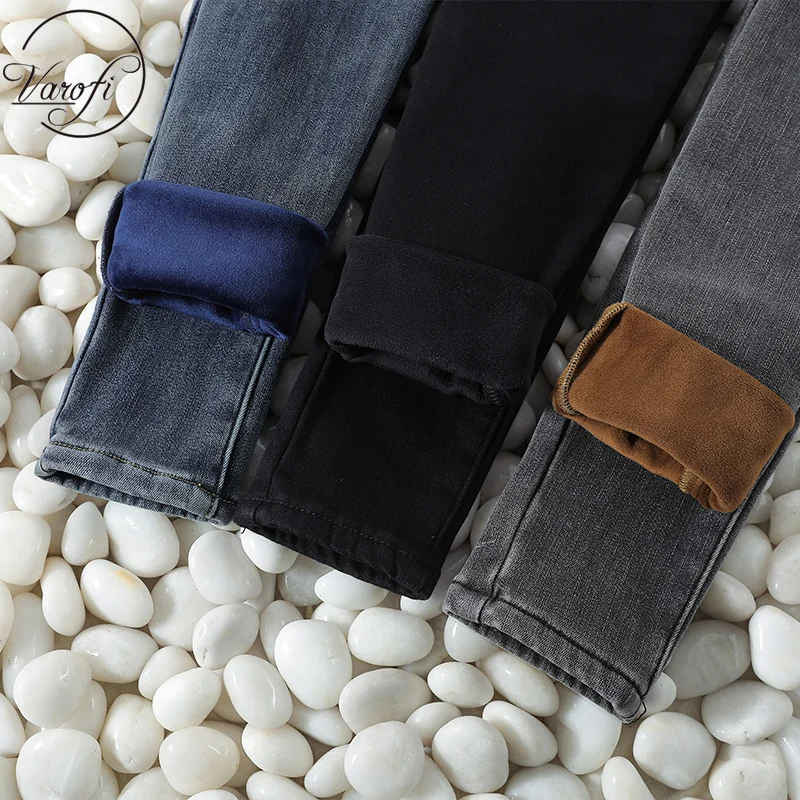 Varofi High-waisted, fleecy jeans for women, skinny pants, pencil pants for women xs jeans women jeans  y2k jeans
