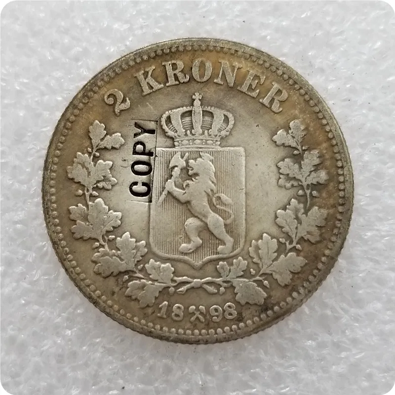 1878-1903 Норвегия 2 крона-Оскар II копии монет - Цвет: 1898