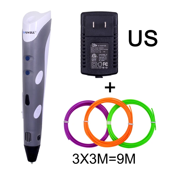 Grey US Myriwell Волшебная 3D Ручка DIY 3D печать ручка с 9 м ABS/PLA нить креативная игрушка дизайн рисунок подарок для детей подарок на день рождения - Цвет: Grey US