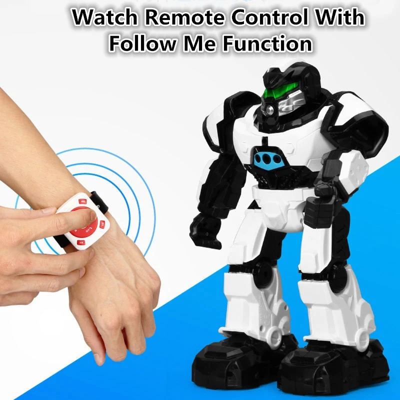 Dual Control Model Watch Remote Control Smart Follow Me Robot Model Toy Singing Dancing Lights Gesture Sensing Walking Robot Toy