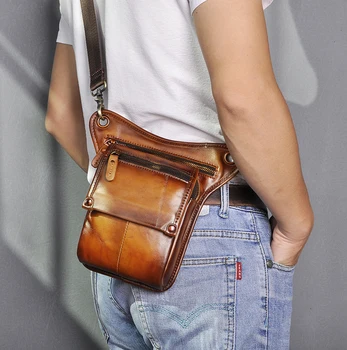 

Leather Men Casual Fashion Small Shoulder Sling Bag Multi-function Design Travel Fanny Waist Belt Pack Drop Leg Bag 211-4-lb