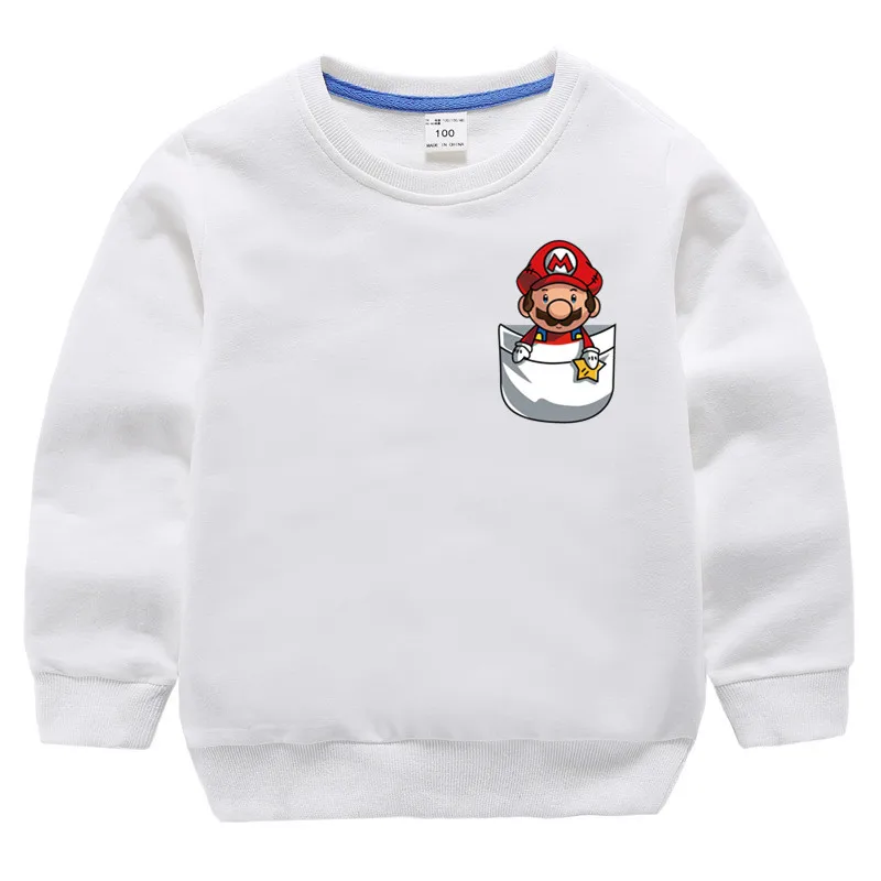 Детские хлопковые толстовки с капюшоном с принтом «Super Mario Bros», хлопковый пуловер для девочек, топы для маленьких мальчиков, осенний Детский свитер