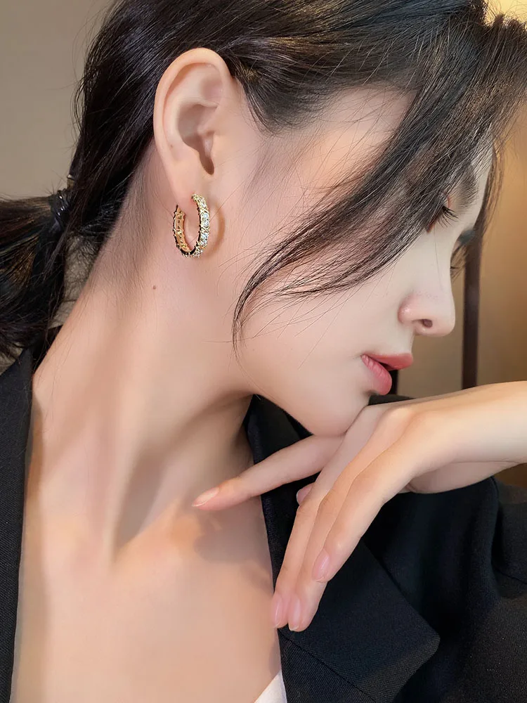 Korean Fashion Simple Zircon X Metal Hoop Earrings For Woman 2021 Neo Gothic Girls' Luxury Jewelry Wedding Party Set Accessories - Image 2