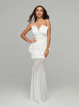 

White Color Women's Strapless Sexy Bodycon Floor-Length Dress Rayon Bandage Fashion Red Carpet Dress Celebrity Dress
