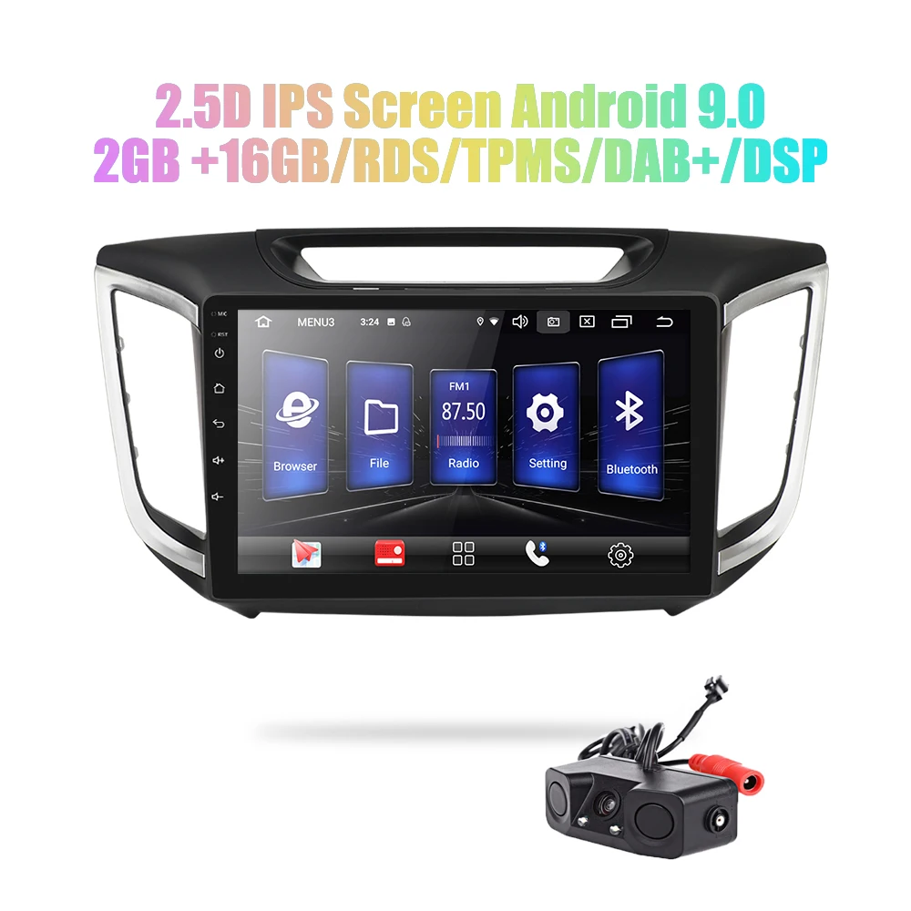 

Android 9.0 2 din android car radio DSP 2.5D IPS Screen GPS NAVIGATION WIFI For Hyundai Creta ix25 MP5 Car Player Front&Rear CAM