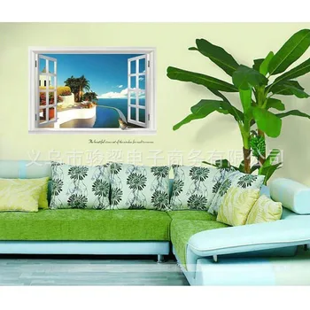 

Large Area Wall Stickers Sofa Living Room Window Landscape Fake Window