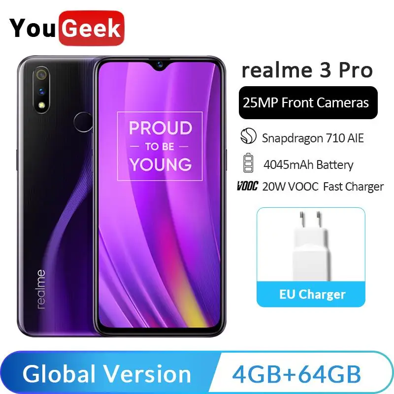 Realme 3 Pro глобальная версия 4 ГБ ОЗУ 64 Гб ПЗУ Snapdragon 710 AIE мобильный телефон 4045 мА батарея мобильного телефона VOOC Быстрая зарядка 3,0 OPPO