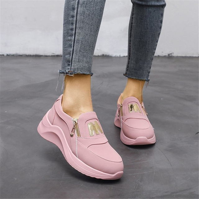 Women Flats Platform Shoes Women Elegant Genuine PU Shoes Woman Spring Casual Zipper Flat Shoes Women Non Slip Shoes