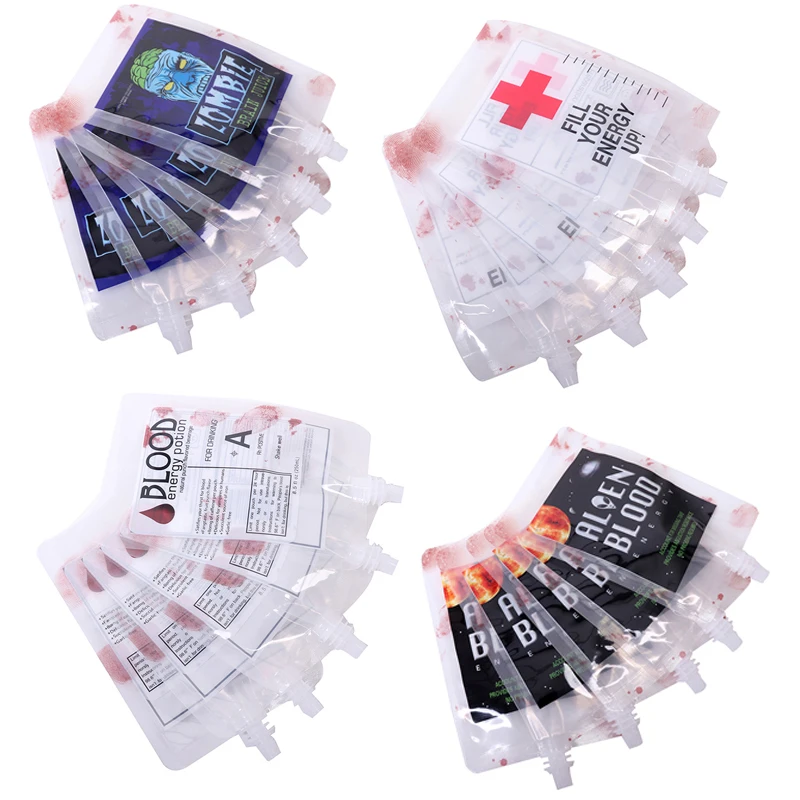 10pcs Halloween Cosplay Drink Container Bag Vampire Blood Pouch Props Zombie Beverage Drinks Bags Food Class PVC Water Bottle