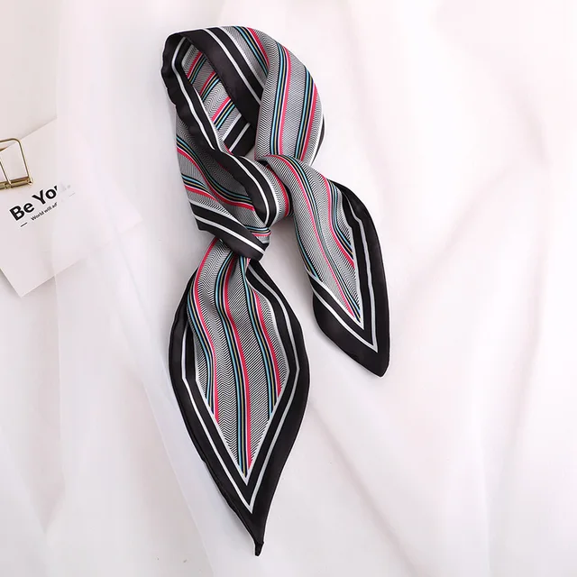 Sweet Love Print Women Small Silk Scarf Handle Bag Ribbons Female Head Scarves Sharp angle Green 90*10cm 10