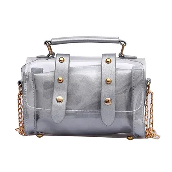 

Fashion Female Transparent Rivet Bags Chain Shoulder Bag Jelly Small Crossbody Bag Composite Messenger Bags