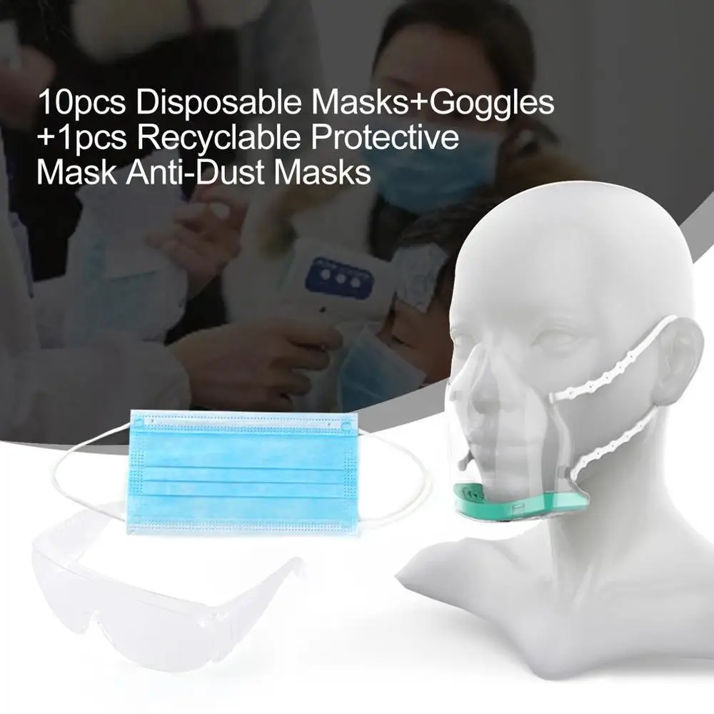 

10pcs Disposable Masks+Goggles+1pcs Recyclable Protective Mask Anti-Dust Masks Anti-fog Masks Safety Protective Supplies