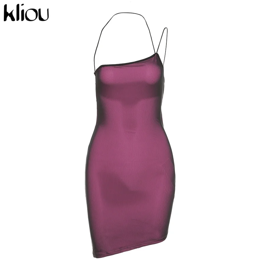 Kliou Mesh Halter Tie Up Baddie Dresses For Women 2021 Summer Casual Street Style Sexy Backless Sleeveless Mini Dress Female Hot business casual women Dresses