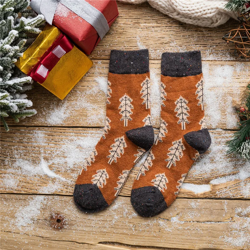 Мужские модные шерстяные носки с рождественской елкой, теплые удобные повседневные парные носки Harajuku, новые носки для скейтбординга, оригинальные - Цвет: orange