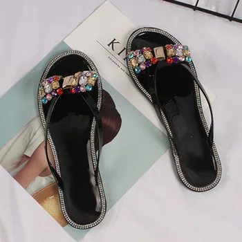 

women shoes Flip-Flops Slipper Woman Beach Flip Flops Bohemian Flat Heels ladies Sandals Summer Diamond Outdoor Flower Shoes