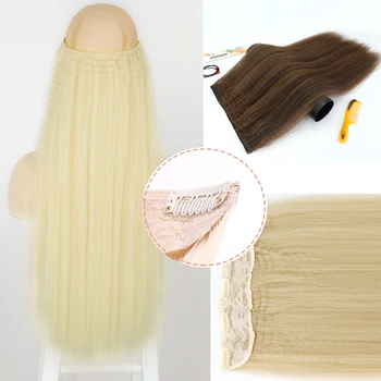 

LISI GIRL Natural Snaynthetic Long Straight Hair Patch 23 Inch Ladies 5 Clips Artificial High Fiber Hair Extension Patch