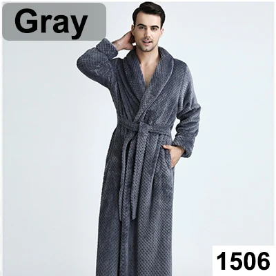 Extra Long Thick Waffle Coral Fleece Winter Warm Bath Robe Men Women Flannel Kimono Bathrobe Male Dressing Gown Mens Nightwear pajama pants Men's Sleep & Lounge