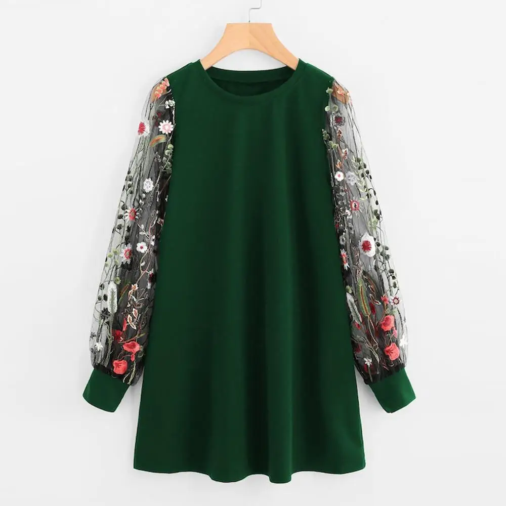 

Mesh Embroidered Elegant Dresses For Women O-Neck Mesh Long Lantern Sleeve Embroidered Loose Dress Women Casual Dresses #15