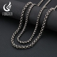 Fongten, винтажное черное ожерелье, для мужчин, нержавеющая сталь, змеиная коробка, звено цепи, Панк ожерелья, мужские ювелирные изделия