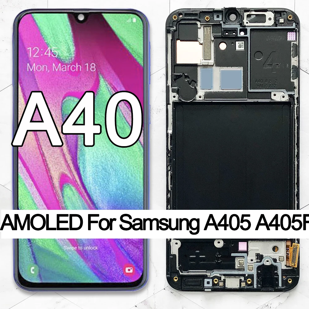 100% супер AMOLED для Samsung A40 LCD 2019 A405 ЖК дисплей с сенсорным экраном дигитайзер в сборе