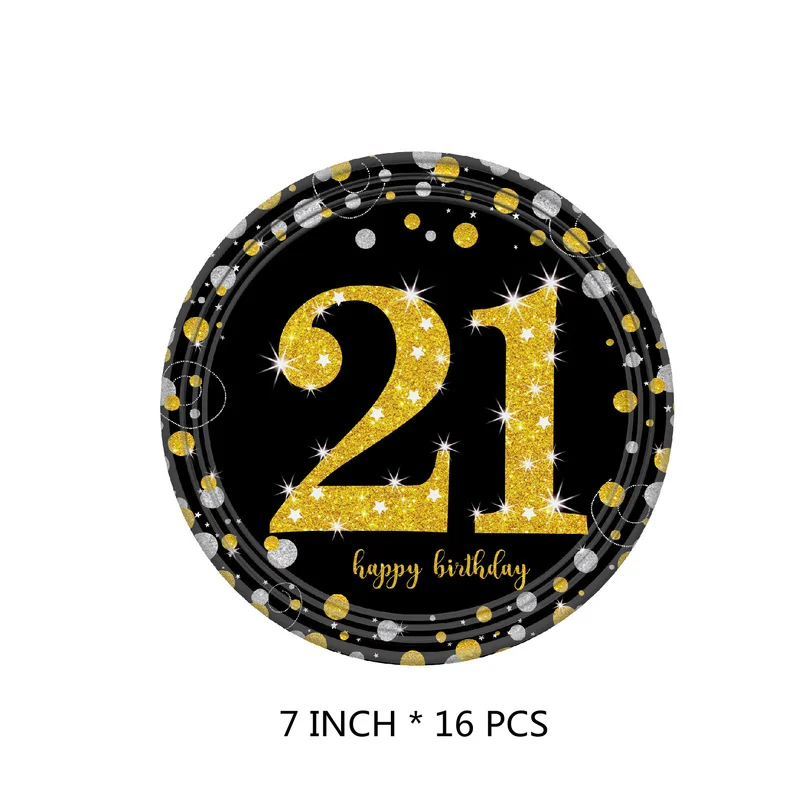 21 Birthday Disposable Tableware Party Supplies Birthday Party Decorations Adult Black and Gold Decorations Paper Straws Plates