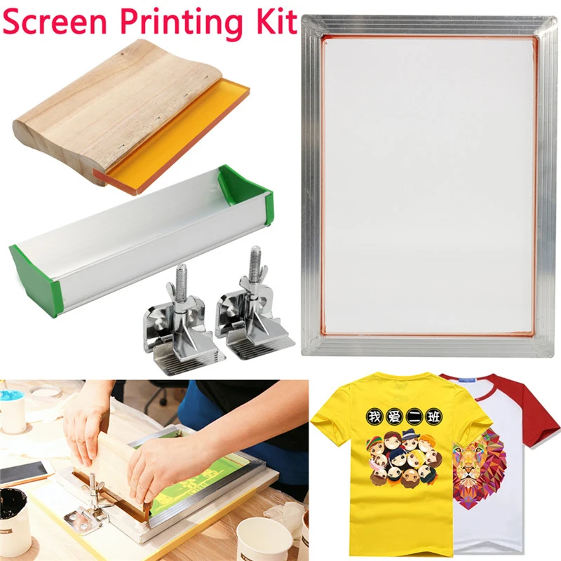 

5Pcs/Set Screen Printing Kit Aluminum Frame + Hinge Clamp + Emulsion Scoop Coater + Squeegee Screen Printing Tool Parts 2018 New